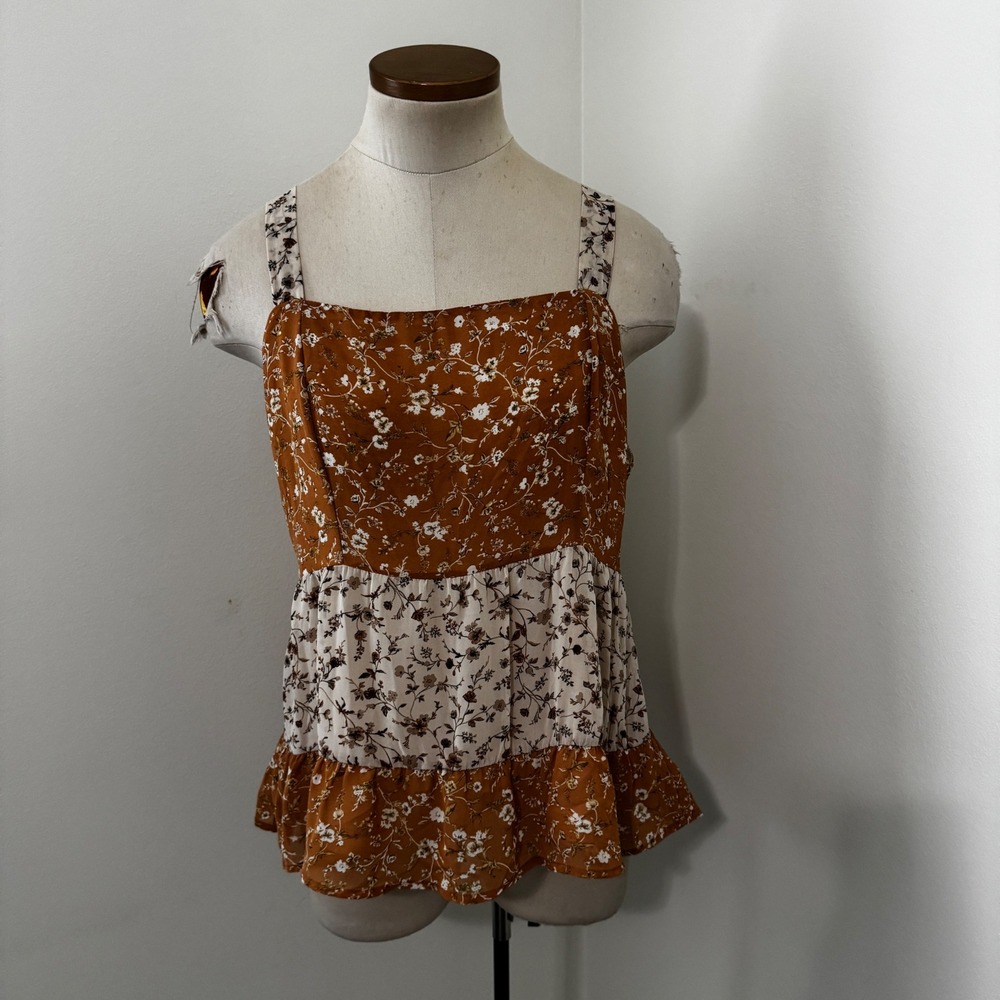 Paper Crane Large Floral Patchwork Sleeveless Peplum Peasant Cottagecore Top